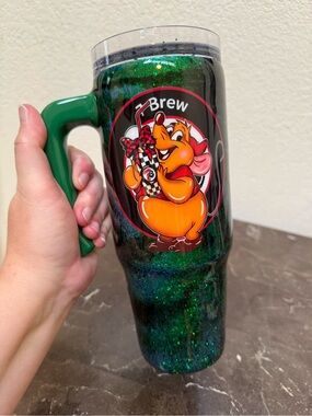 Gus Gus Seven Brew Coffee 7Brew Emerald Green Glitter Tumbler Cup 30 oz Handle